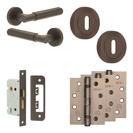 Complete Bloom Door Handle Pack - Sashlock - Dark Bronze - 65mm / 4-inch Hinges - JE-B7A8-DB