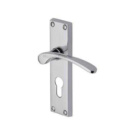Heritage Brass Door Handle for Euro Profile Plate Sophia Design Polished Chrome finish