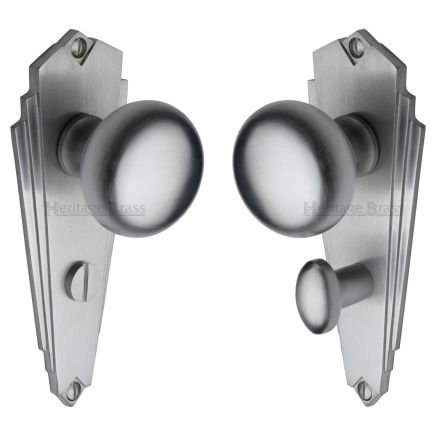 Heritage Brass Mortice Knob on Bathroom Plate Broadway Design Satin Chrome finish