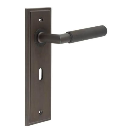 Piccadilly Door Handle Lock Backplate Dark Bronze - By Frelan Hardware - BUR40KIT87