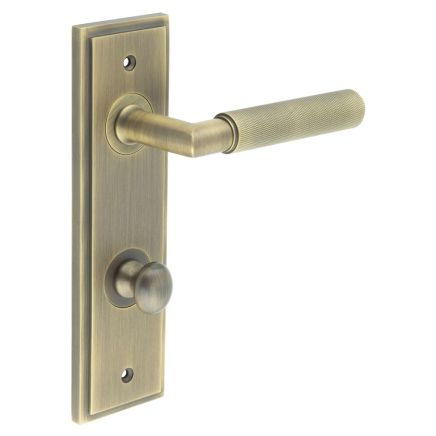 Piccadilly Door Handle Din Bathroom Backplate Antique Brass & Turn & Release - By Frelan Hardware - BUR-40AB-456AB-80AB