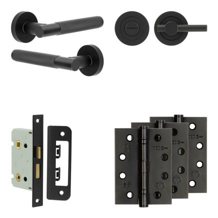 Complete Bari Door Handle Pack - Bathroom - Black - By Frelan Hardware - JE-D5A2-MB