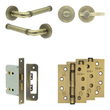 Complete Midtown Door Handle Pack - Bathroom - Antique Brass - By Frelan Hardware - JE-G6A2-AB