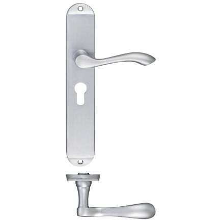 Zoo Hardware Arundel Lever Euro Lock (47.5mm c/c) Furniture - Long Plate 245 x 42mm - Satin Chrome