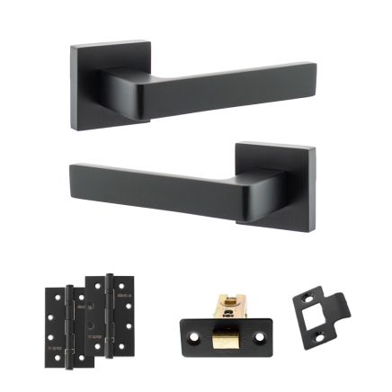 STATUS Montana Door Handle Pack (Latch Set - 3" CE Latch, 4" Slim Knuckle Hinges x2) - Matt Black