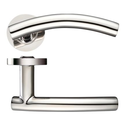 Zoo Hardware Arched "T-bar" Lever on round Rose - Polished Stainless