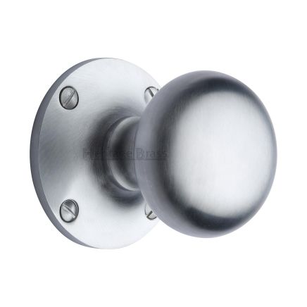 Heritage Brass Mortice Knob on Rose Kensington Design Satin Chrome finish