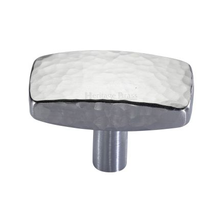 Heritage Brass Cabinet Knob Rectangular Hammered Design 47mm Satin Chrome finish