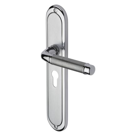 Heritage Brass Door Handle for Euro Profile Plate Saturn Long Design Apollo finish