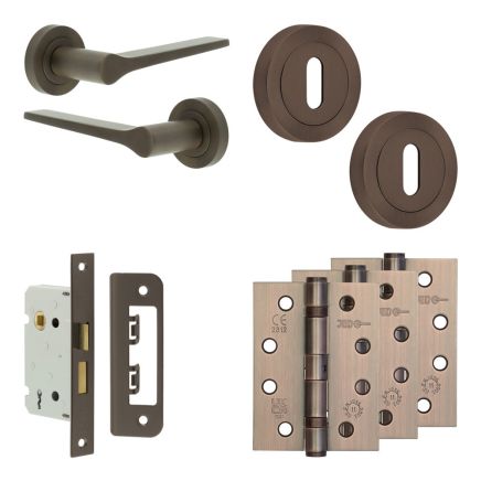 Complete Gio Door Handle Pack - Sashlock - Dark Bronze - 65mm / 4-inch Hinges - JE-E7A8-DB