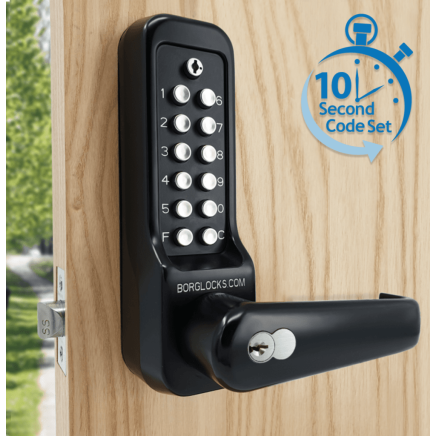 Borg BL7701 MG Pro ECP - Heavy Duty, High Traffic - Easicode Pro Flat Bar Lever Handle Keypad With Sfic Key Override & Flat Bar Inside Handle, 60mm Tubular Latch, MG Pro (Black) Finish