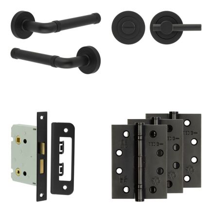 Complete Midtown Door Handle Pack - Bathroom - Black - By Frelan Hardware - JE-G6A2-MB