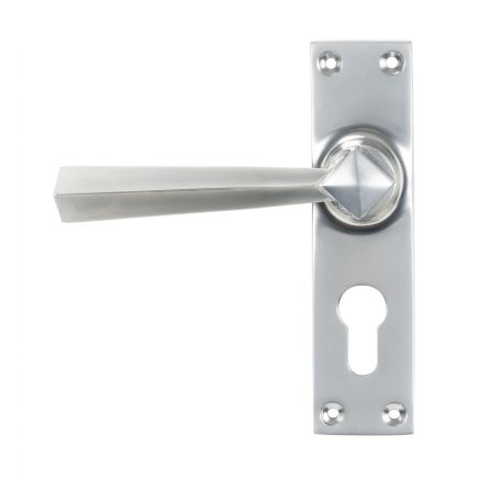 Satin Chrome Straight Lever Euro Lock Set