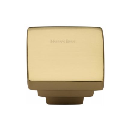 Heritage Brass Cabinet Knob Square Stepped Design 32mm Polished Brass finish