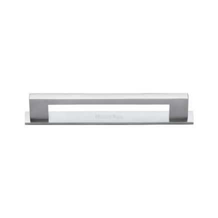 Heritage Brass Cabinet Pull Metro Design with Plate 96mm CTC Satin Chrome Finish