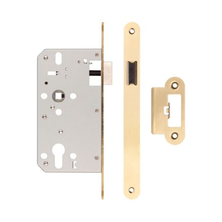 72mm Satin Brass Din Euro Latch Radiused 60mm Backset - By Frelan Hardware - JL-DL60RSB
