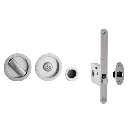 Jedo Bathroom Lock C/W Circular Furniture To suit doors 40 to 45mm Satin Chrome - By Frelan Hardware - JV825SC