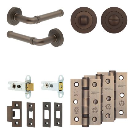Complete Midtown Door Handle Pack - Heavy Duty Tubular Bathroom (Standard Thumb Turn) - Dark Bronze - 102mm / 3-inch Hinges - JE-G32B3-DB