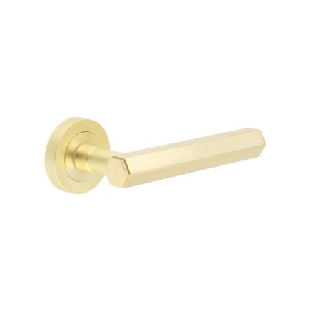 Jedo Hex Satin Brass Door Handle - By Frelan Hardware - JV849SB