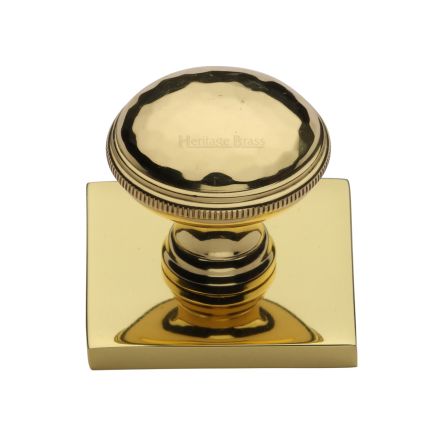 Heritage Brass Cabinet Knob Diamond Cut Design with Square Backplate 32mm Polished Brass finish