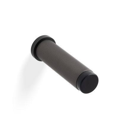 Valli 76 x 20mm - Wall Mounted Knurled Doorstop on Rose - Concealed Fix - Dark Bronze PVD