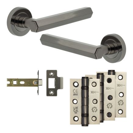 Complete Hex Door Handle Pack - Internal Doors - Black Nickel - 76mm / 3-inch Hinges - JE-C3B-BN