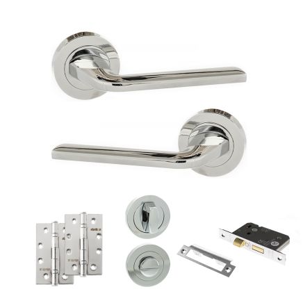 Eco Surf Door Handle Pack (Bathroom Set - 2.5" CE Bathroom Lock, 4" Slim Knuckle Hinges x2) - Polished Chrome