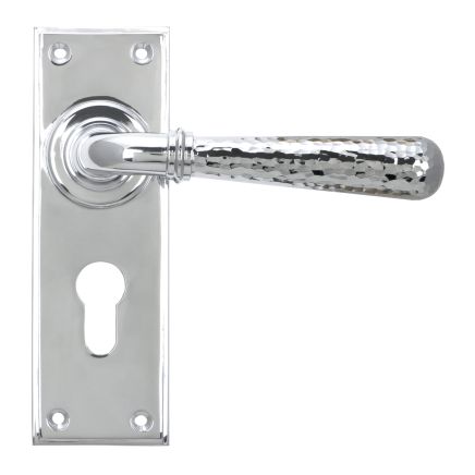 Polished Chrome Hammered Newbury Lever Euro Lock Set