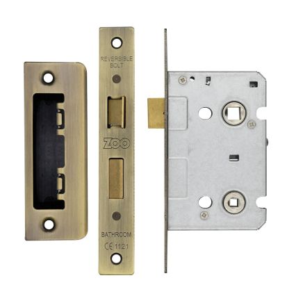 Zoo Hardware Mortice Bathroom Lock, 64mm - 57mm Centres, Square, Florentine Bronze Finish
