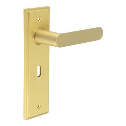 Kensington Door Handle Lock Backplate Satin Brass - By Frelan Hardware - BUR25KIT243