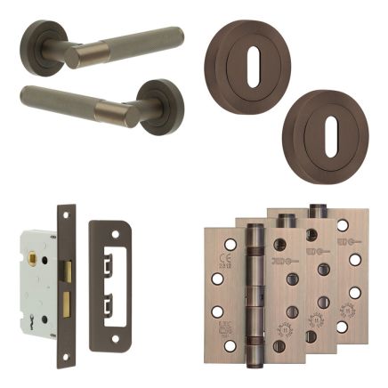 Complete Bari Door Handle Pack - Sashlock - Dark Bronze - 65mm / 4-inch Hinges - JE-D7A8-DB