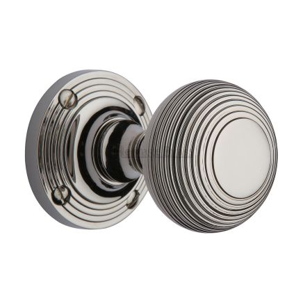 Heritage Brass Mortice Knob on Rose Reeded Design Polished Nickel finish