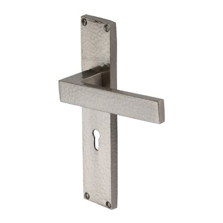 Heritage Brass Delta Hammered Lever Lock Door Handle on 200mm Plate Satin Nickel finish
