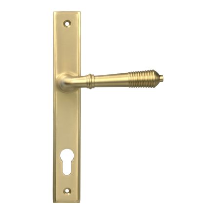 Satin Brass Reeded Slimline Lever Espag. Lock Set