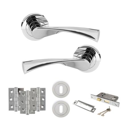 STATUS Colorado Door Handle Pack (3 Lever Lock Set - 2.5" CE Sashlock, 3" Fire Rated Hinges x3) - Polished Chrome