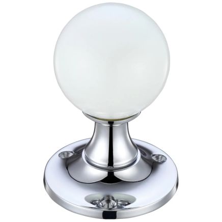 Zoo Hardware Glass Ball Mortice Knob - Plain 50mm - Polished Chrome / White Glass
