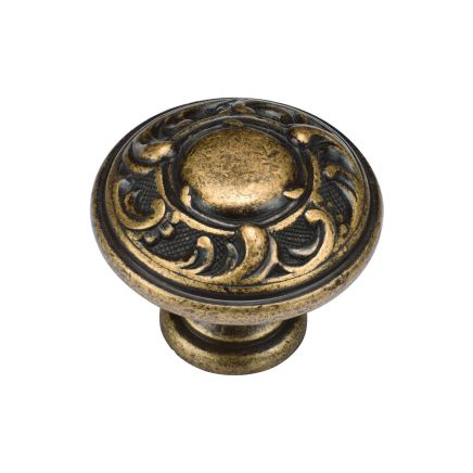Decorated Round Knob 035mm Distressed Brass finish