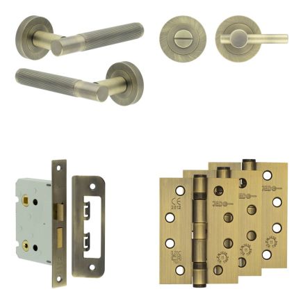 Complete Venice Door Handle Pack - Bathroom - Antique Brass - By Frelan Hardware - JE-F6A2-AB