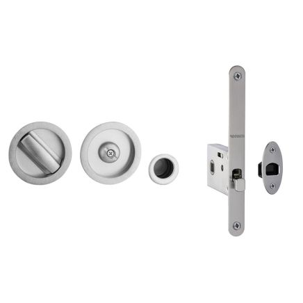 Jedo Bathroom Lock C/W Circular Furniture To suit doors 35 to 38mm Satin Chrome - By Frelan Hardware - JV821SC