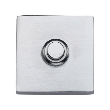 Heritage Brass Square Bell Push Satin Chrome finish
