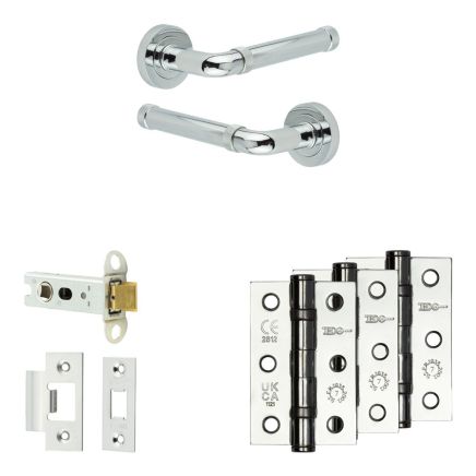 Complete Midtown Door Handle Pack - Heavy Duty Latch - Polished Chrome - 76mm / 3-inch Hinges - JE-G21B-PC