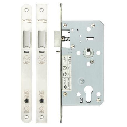 Zoo Hardware Din night latch - 72mm c/c - backset 55mm - radius - Satin Stainless
