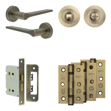 Complete Gio Door Handle Pack - Bathroom - Antique Brass - By Frelan Hardware - JE-E6B3-AB
