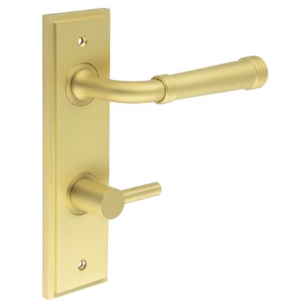 Highgate Door Handle Din Bathroom Backplate Satin Brass & Turn & Release - By Frelan Hardware - BUR-35SB-456SB-82SB