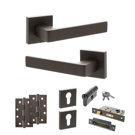 STATUS Montana Door Handle Pack (Euro Lock Set - 2.5" CE Sashlock, 4" Slim Knuckle Hinges x2) - Urban Dark Bronze
