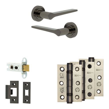 Complete Gio Door Handle Pack - Heavy Duty Latch - Black Nickel - 64mm / 3-inch Hinges - JE-E20B-BN