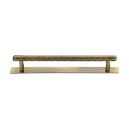 Heritage Brass Cabinet Pull Knurled Design with Plate 160mm CTC Antique Brass Finish