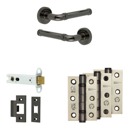 Complete Midtown Door Handle Pack - Heavy Duty Latch - Black Nickel - 102mm / 3-inch Hinges - JE-G22B-BN