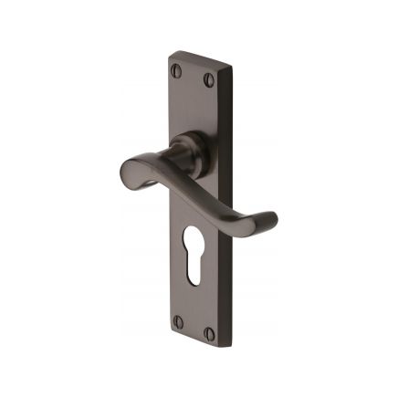 Heritage Brass Door Handle for Euro Profile Plate Bedford Design Matt Bronze finish