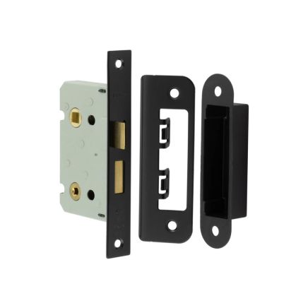 Jedo Kontrax Bathroom locks with Square Forend & Radiused Strike Plate 65mm Black - By Frelan Hardware - JL450BL